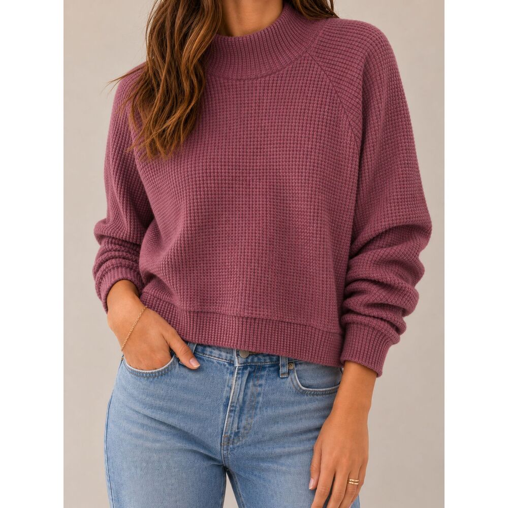 The North Face Women’s 100% Cotton Waffle Knit Mock Neck Pullover Sweater Pink M